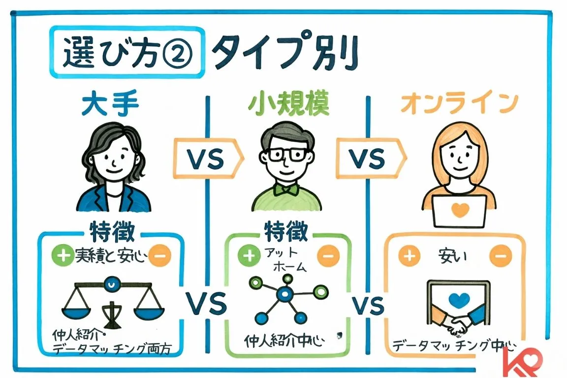 タイプ別!結婚相談所のメリット・デメリットを図解