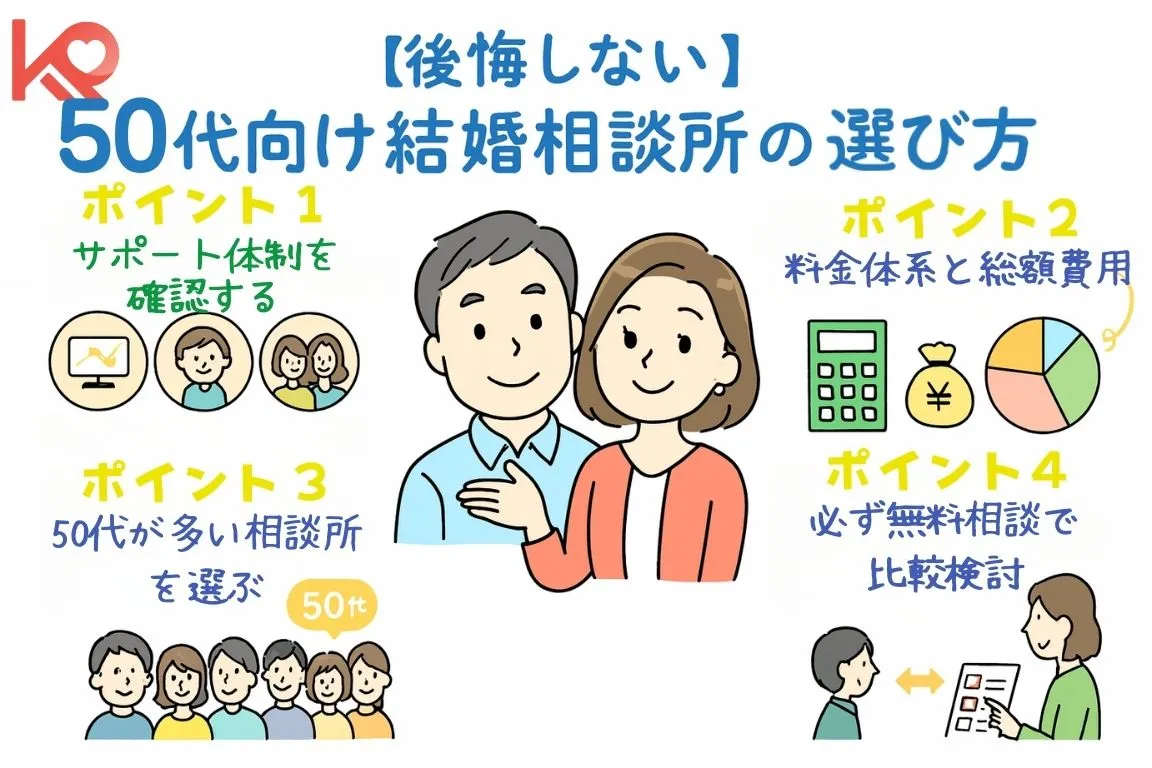50代向け結婚相談所の選び方をイラストで図解