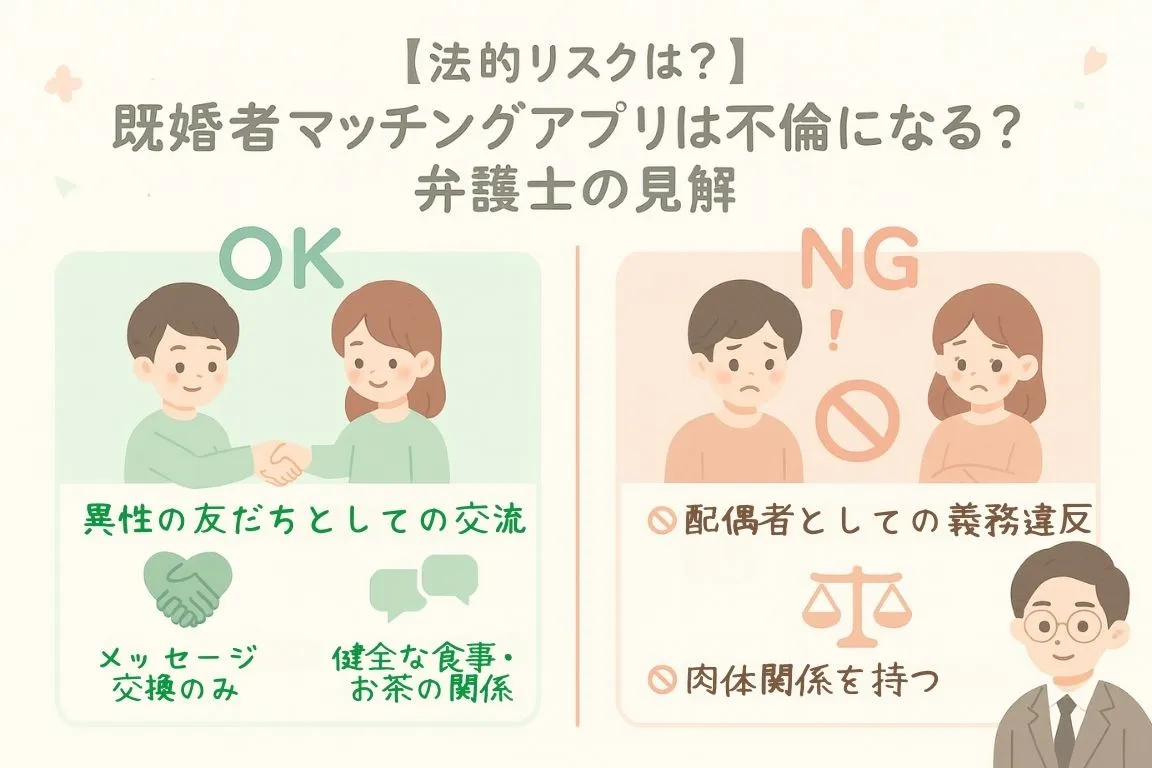 既婚者マッチングアプリは不倫になる?弁護士の見解を図解