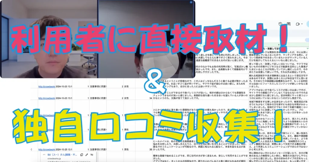利用者に直接取材した証拠、口コミを収集した証拠